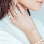 Bratara perle naturale albe si bila argint cu pietre DiAmanti 194-74B_W-G
